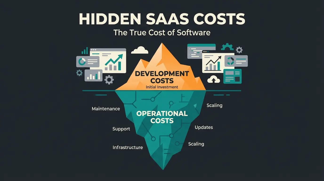 Shopware shop development cost breakdown with iceberg visualization showing hidden operational expenses