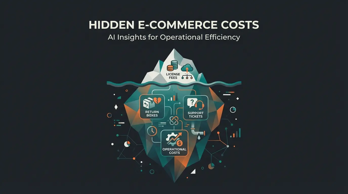 Shopware TCO iceberg visualization showing hidden operational costs beneath license fees