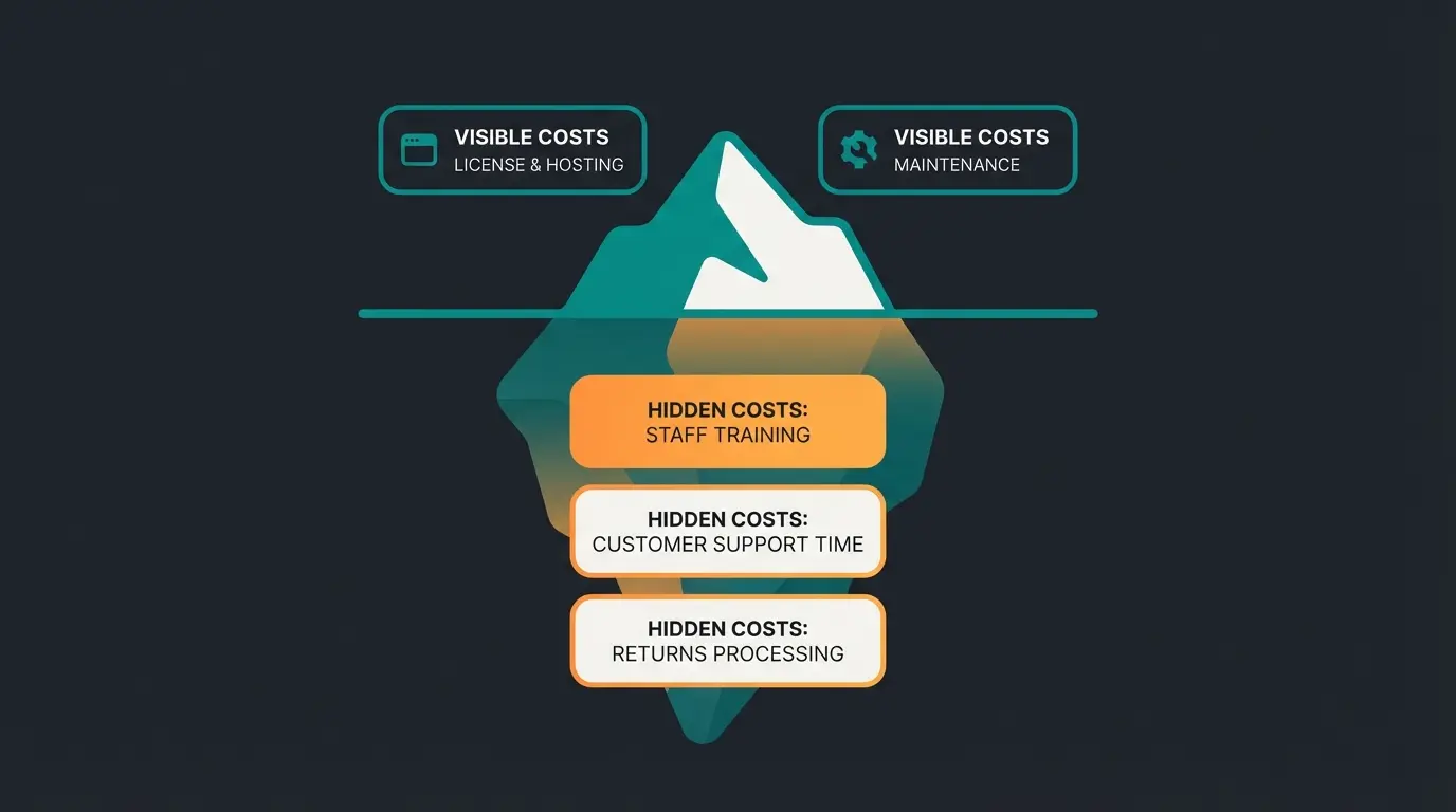 Iceberg infographic showing visible and hidden Magento costs