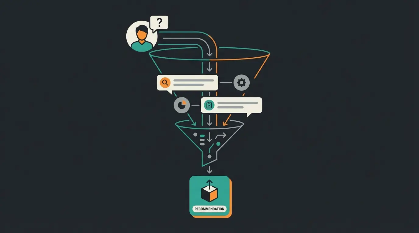 Visualisierung des digitalen Beratungstrichters von vager Kundenanfrage zur personalisierten Produktempfehlung