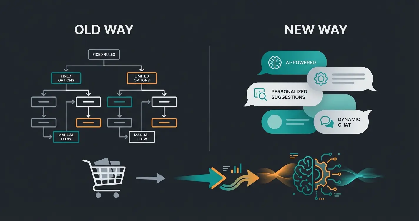 Vergleich traditionelle Produktberatung versus AI-gestützte Lösung im E-Commerce