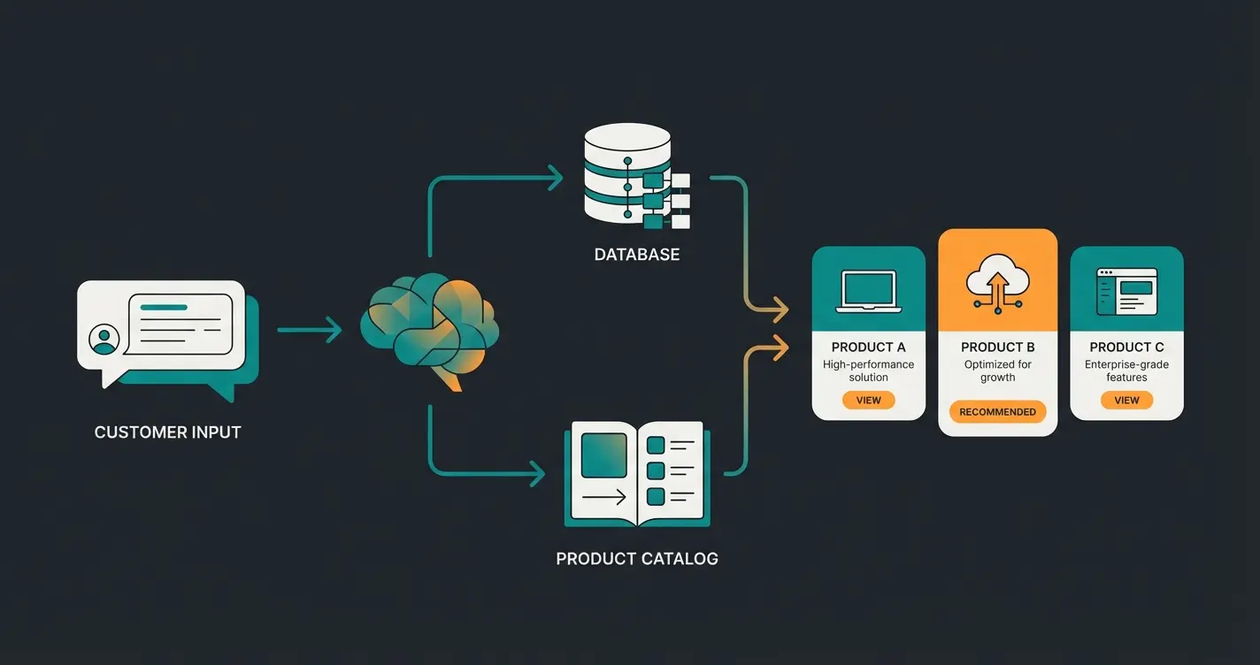 Technical diagram showing AI consultation flow from customer query to personalized product recommendations