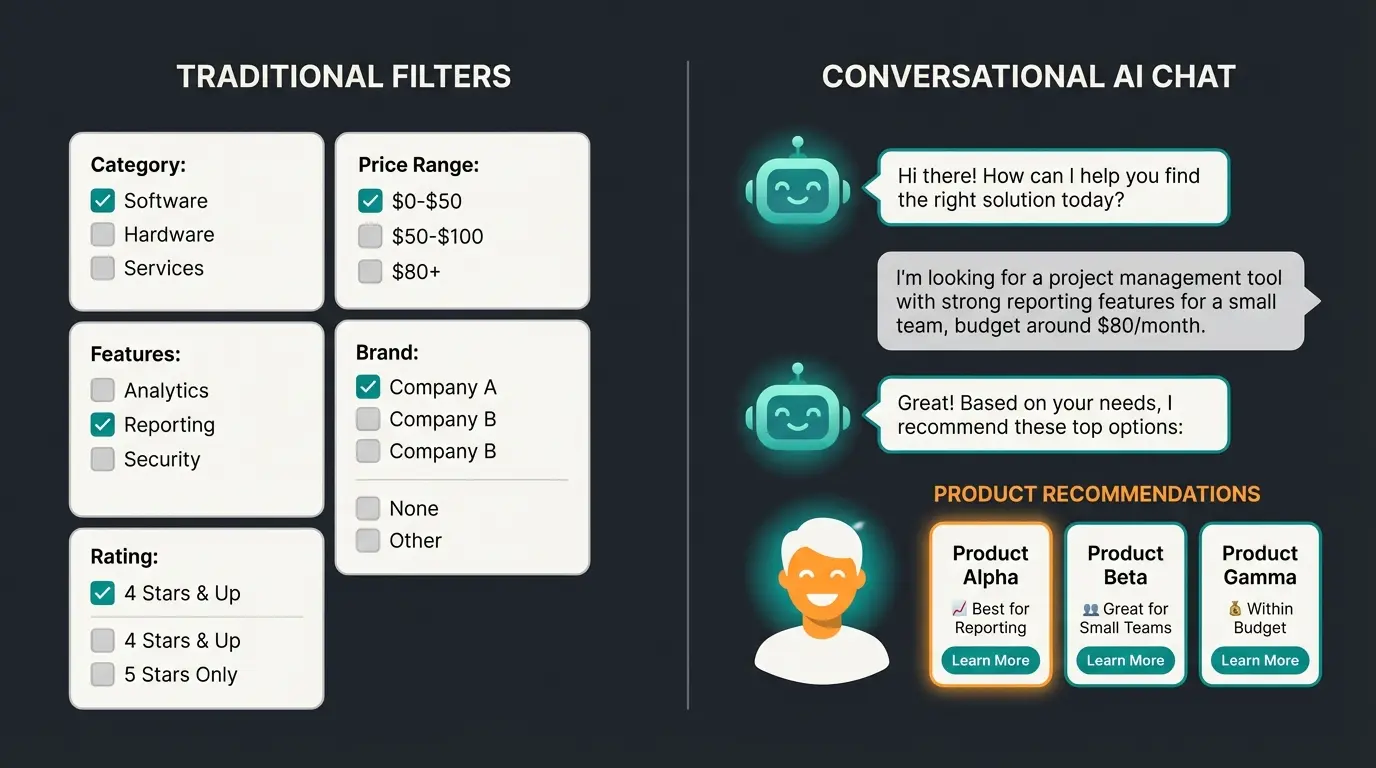 Comparison of static filters versus AI-powered product consultation in e-commerce
