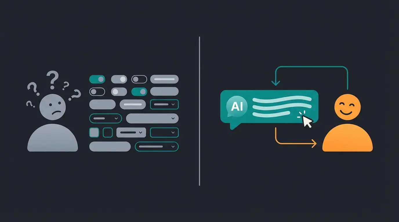 Comparison of a confused user with filters vs a happy user with AI consultation