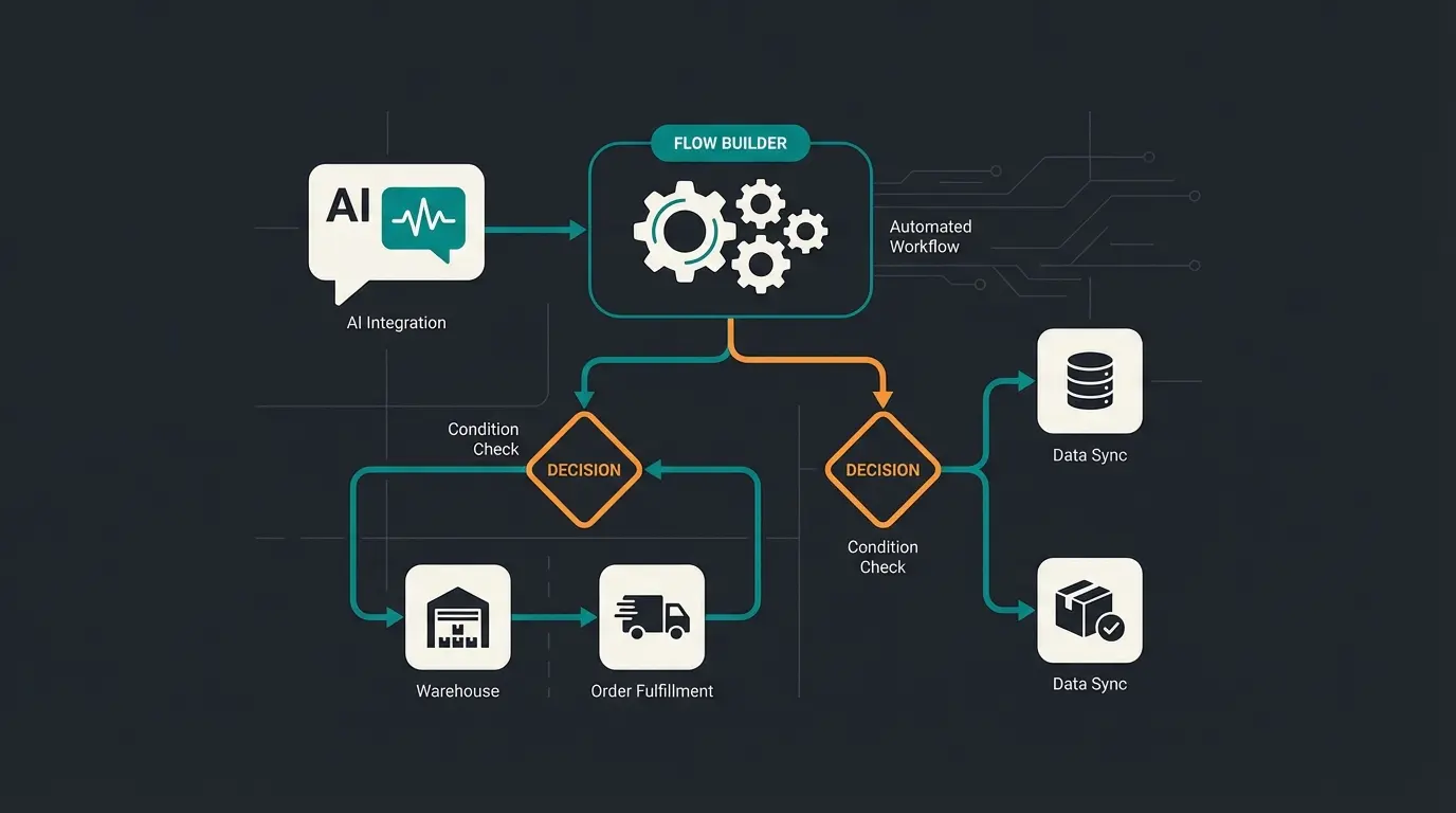 Flowchart showing AI consultation integration with Shopware Flow Builder