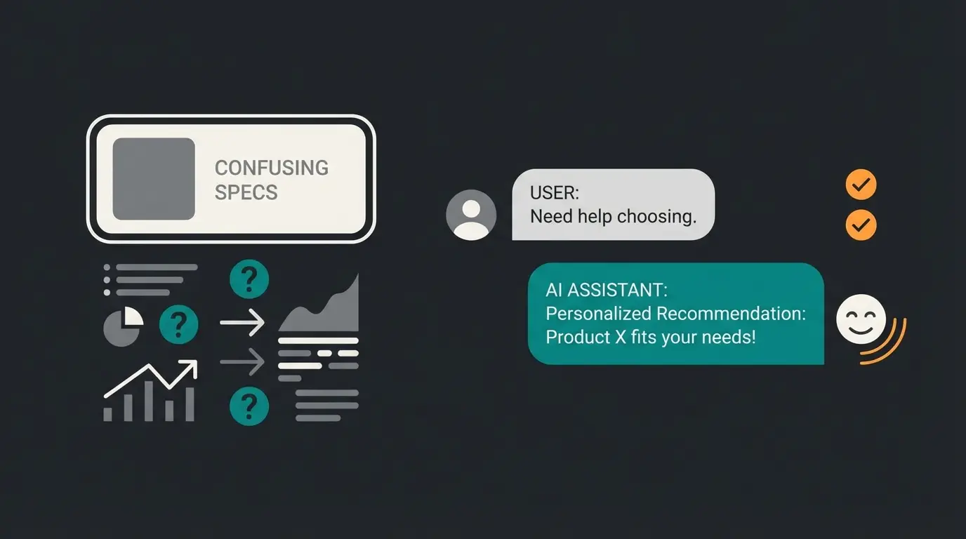 Side-by-side comparison of static Amazon listing versus AI-powered consultation in Shopware store