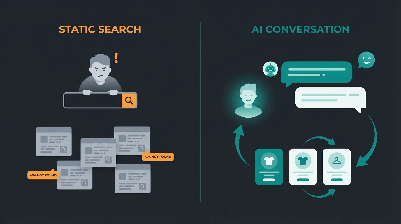 Side-by-side comparison of reactive FAQ search versus proactive AI chat