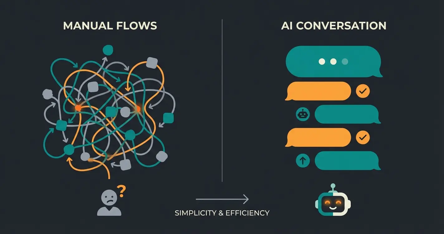 Complexity comparison between manual flow builder rules and AI consultation interface