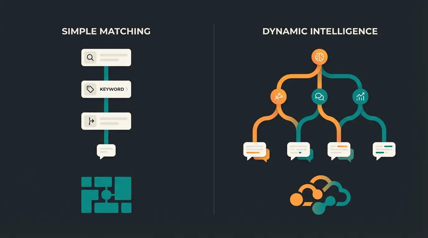 Vergleich zwischen FAQ-Chatbot mit Keyword-Erkennung und KI-Verkaufsberater mit kontextuellem Verständnis