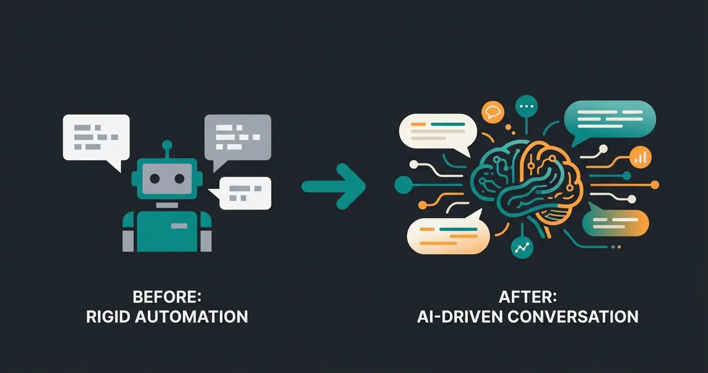 Comparison diagram showing evolution from rule-based chatbots to AI-powered sales assistants