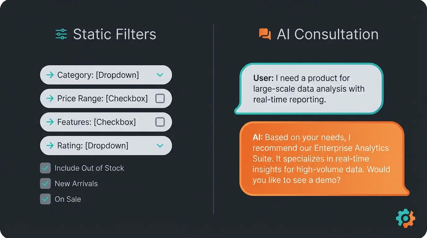 Vergleich zwischen statischem Produktfilter und KI-gestützter Bedarfsanalyse im Shopware Shop