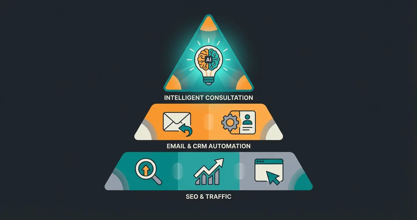 Marketing pyramid showing traffic, automation, and AI consultation levels