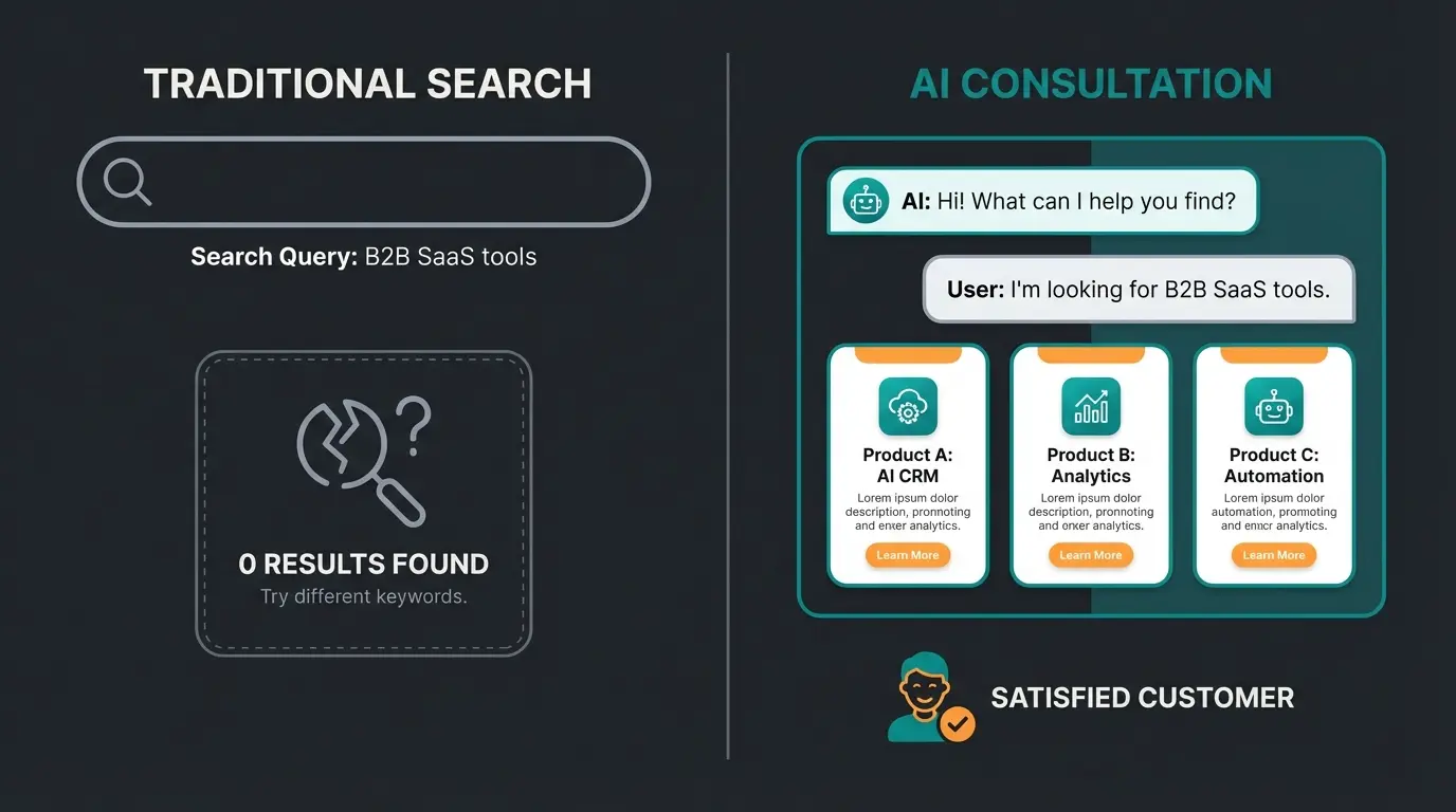 Vergleich zwischen klassischer Produktsuche und KI-gestützter intelligenter Beratung