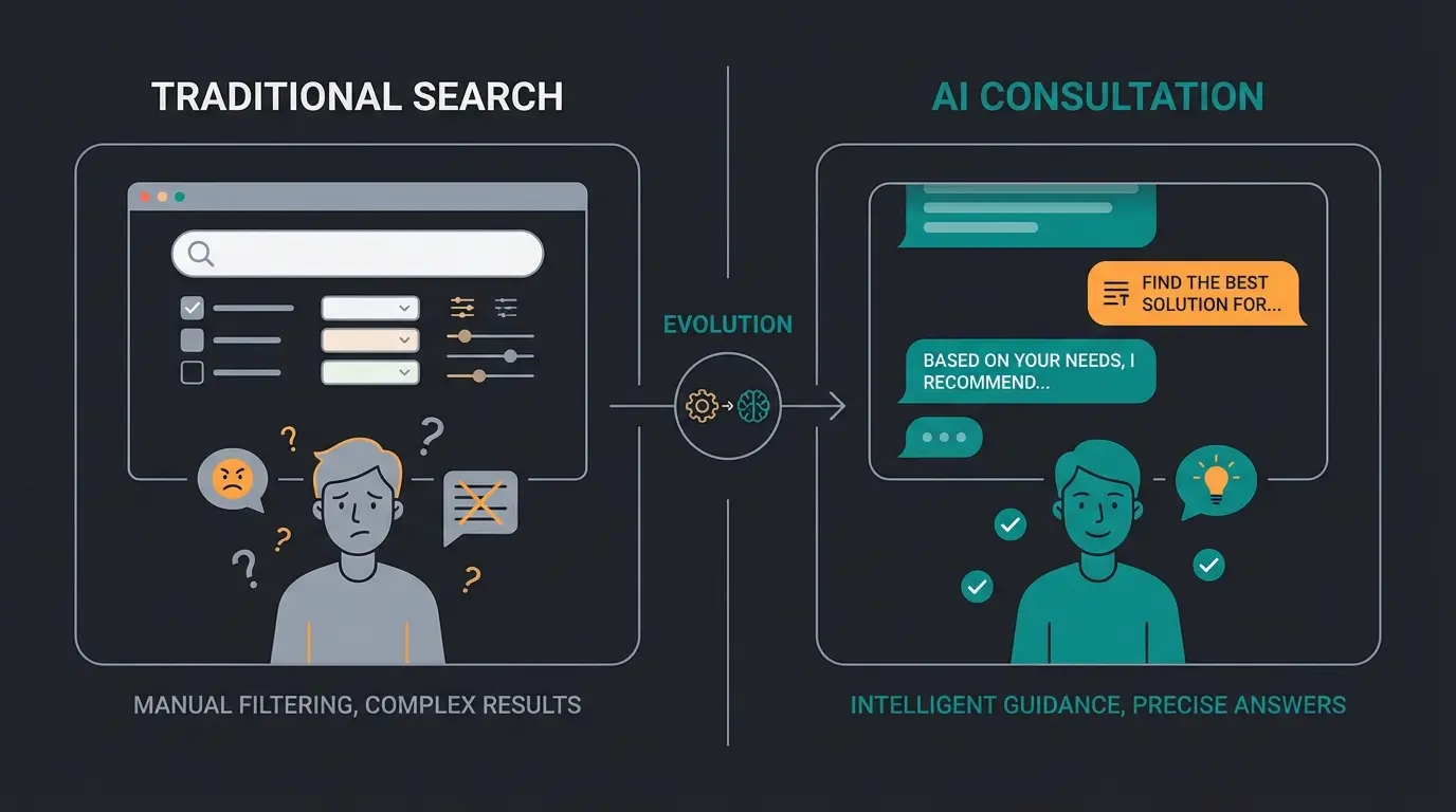 Infografik Vergleich statische B2B-Suche versus KI-gestützte Produktberatung