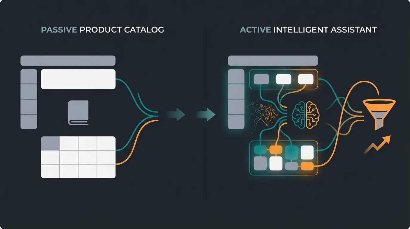 Visual comparison of standard e-commerce shop versus AI-enhanced intelligent sales platform