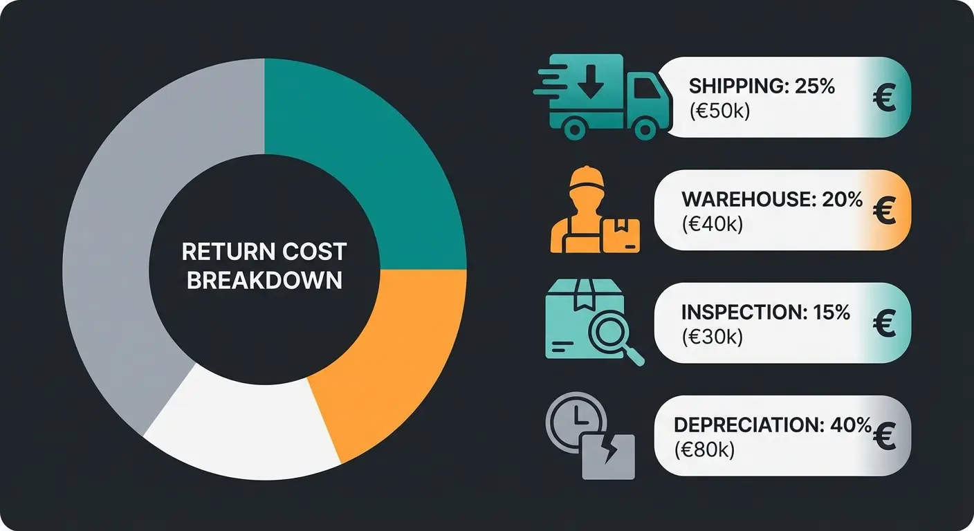 Cost breakdown visualization of e-commerce returns showing hidden expenses