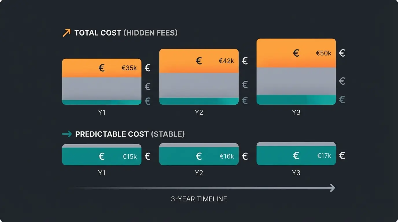 Total Cost of Ownership Vergleich Shopify vs WooCommerce über drei Jahre