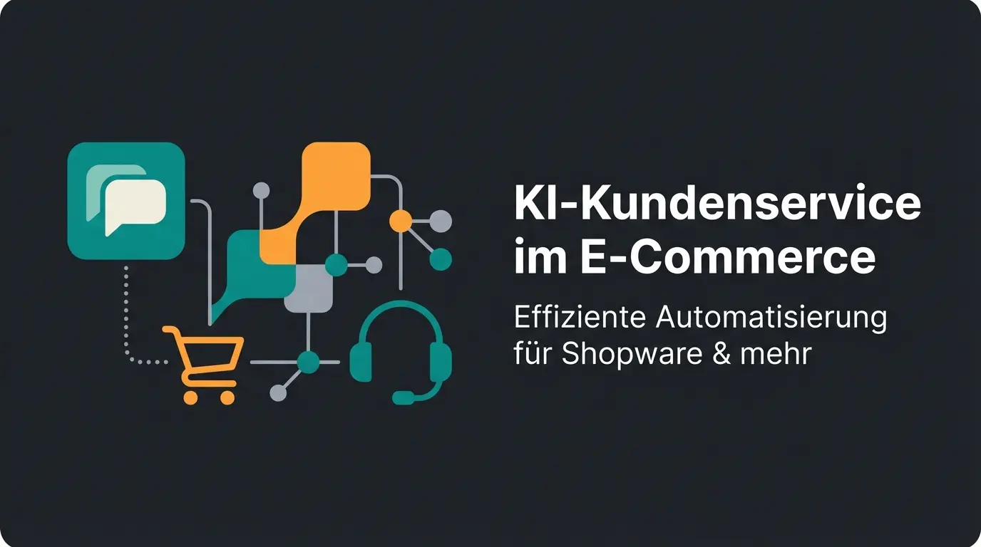Shopify Kundenservice Illustration mit Chat-Symbol und Support-Symbolen auf dunklem Hintergrund