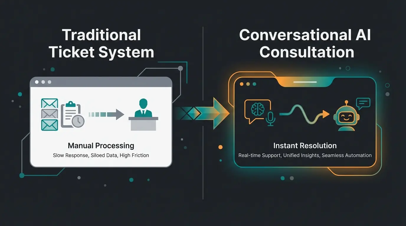 Comparison illustration of customer support platforms with AI consultation concept