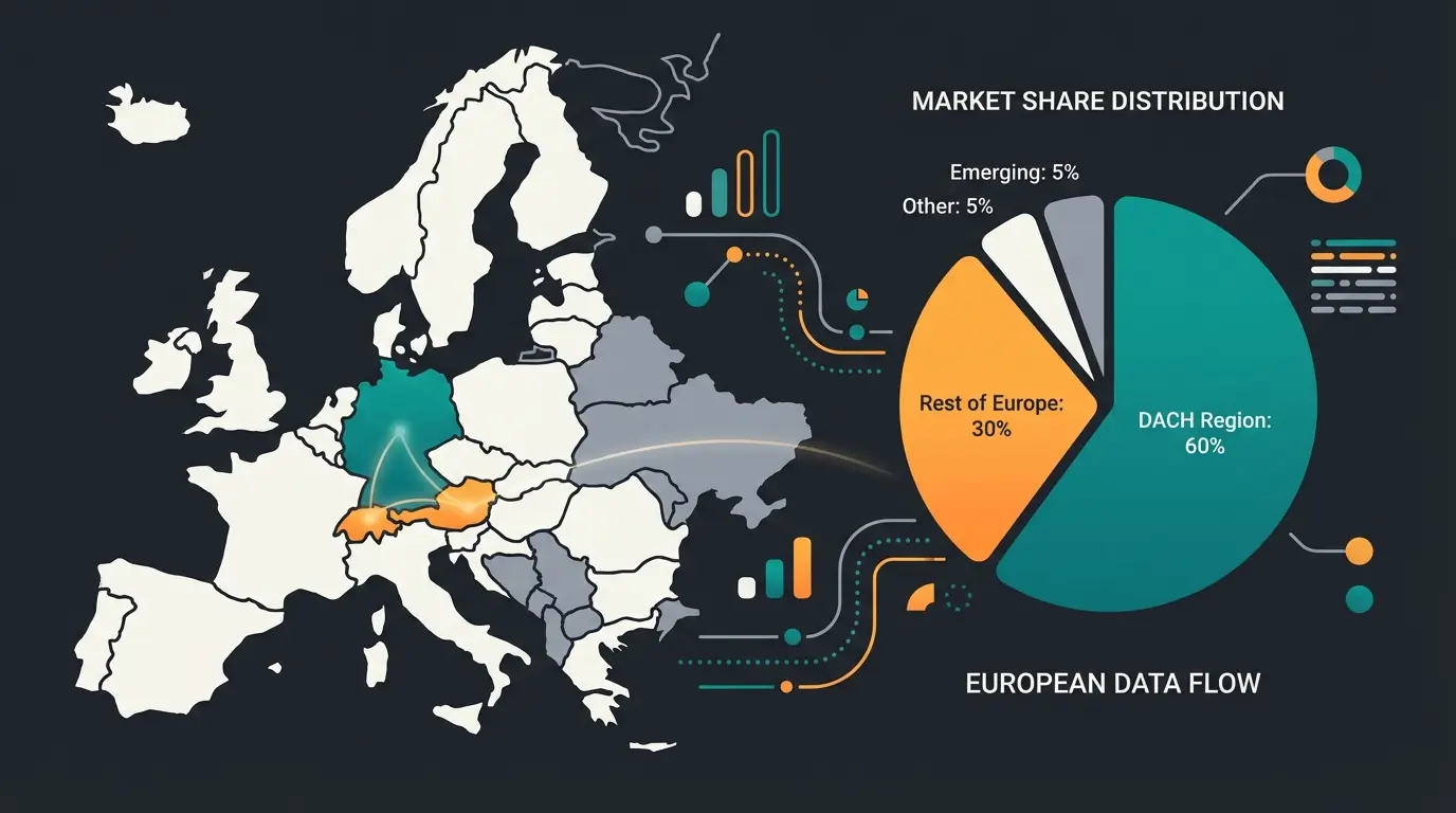 Market share comparison showing Shopware dominance in DACH region versus Magento