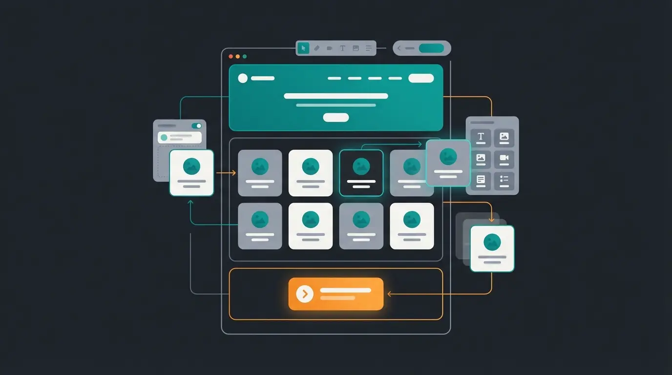 Shopware Experience Worlds page builder interface showing drag and drop content blocks