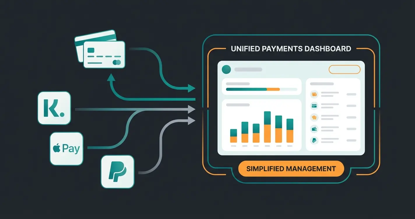 Shopify Payments integration diagram showing unified payment methods under one dashboard