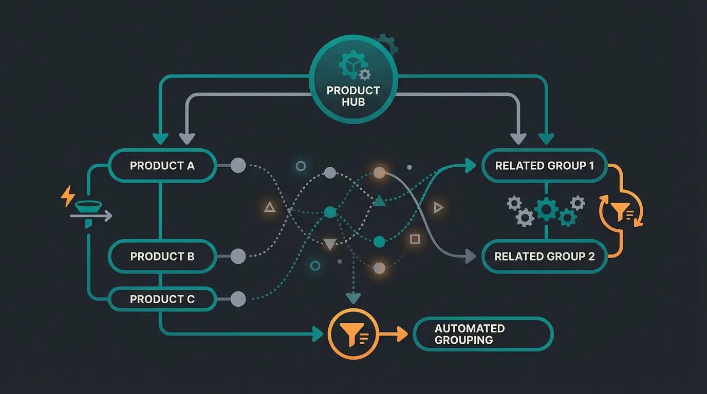 Dynamic product groups workflow showing automated cross-selling configuration in Shopware 6