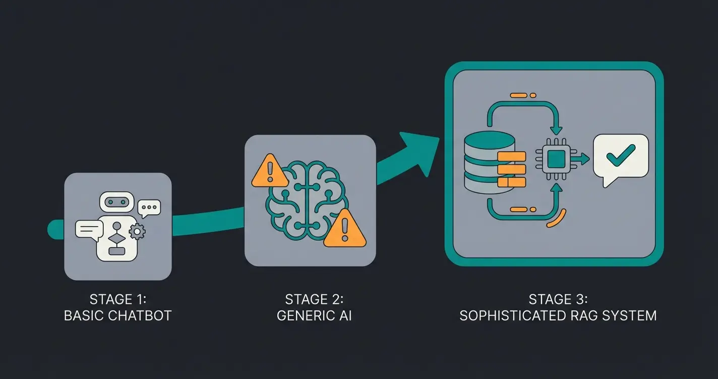 Vergleich der drei Chatbot-Generationen von regelbasiert bis RAG-basiert