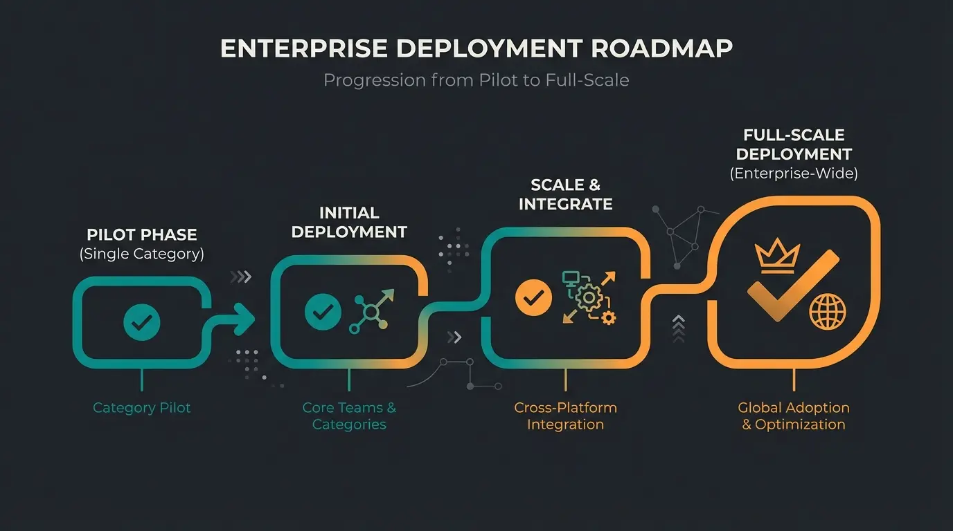 Implementation roadmap showing phased approach to AI consultation deployment from pilot to full scale