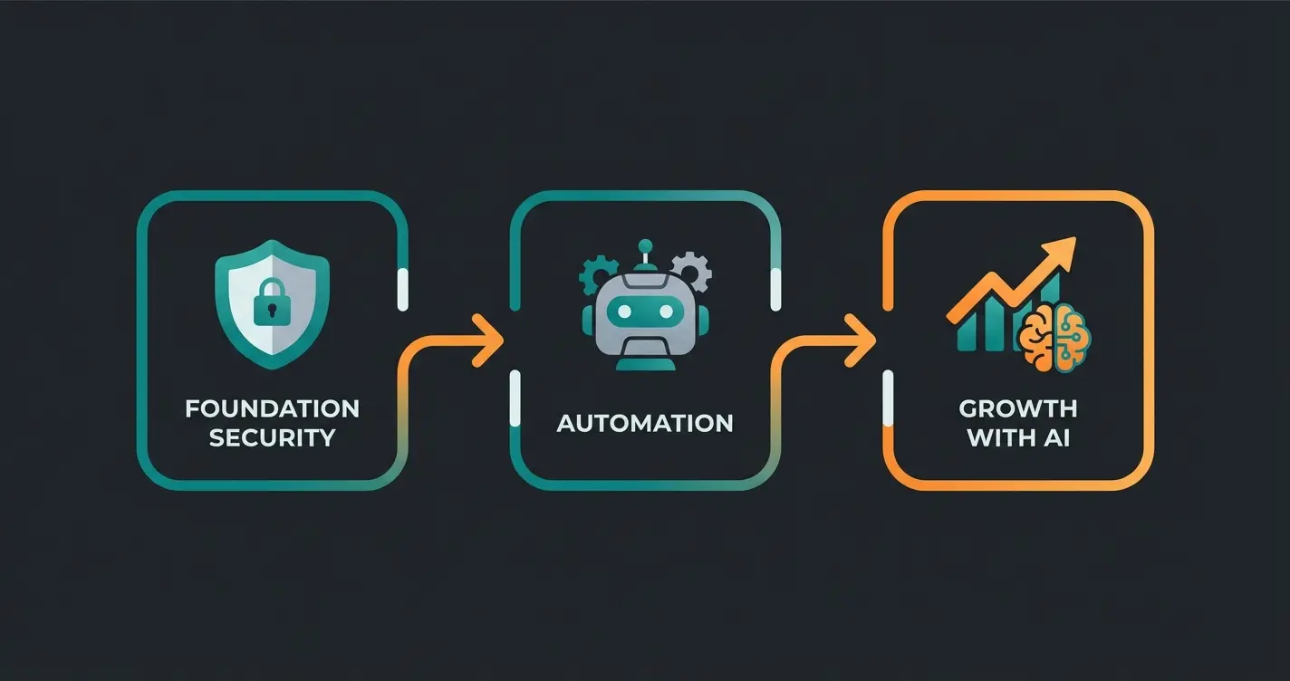 Support strategy implementation roadmap showing three phases of optimization