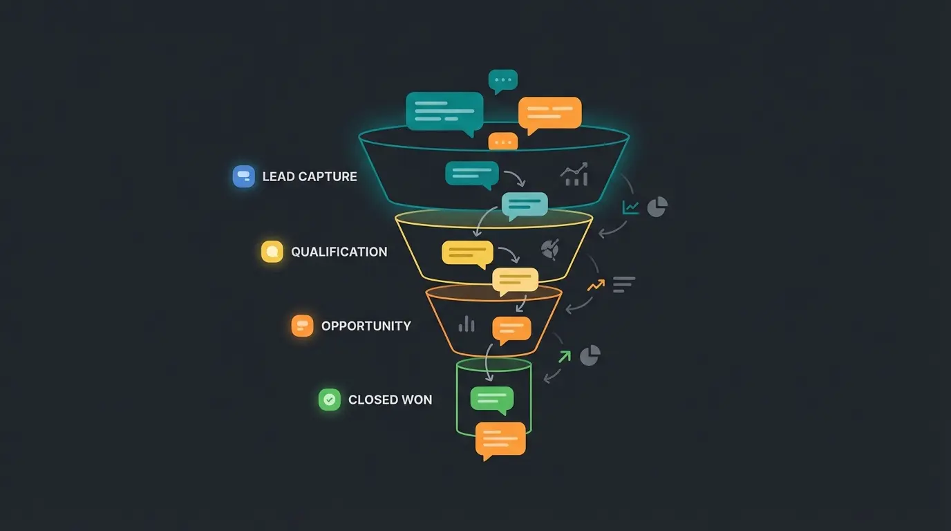 WhatsApp Business Sales-Pipeline mit farbigen Labels für Lead-Management