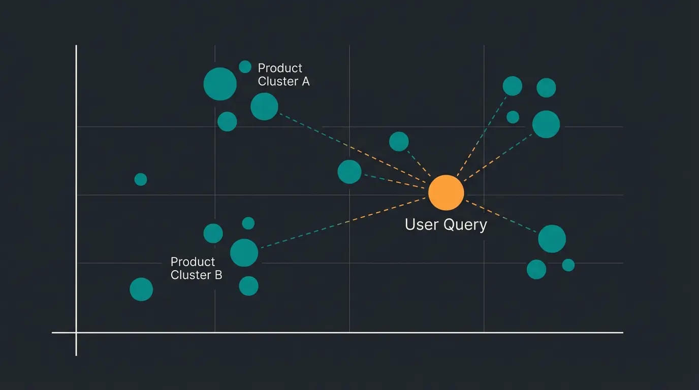 Visual representation of product embeddings in vector space showing semantic proximity