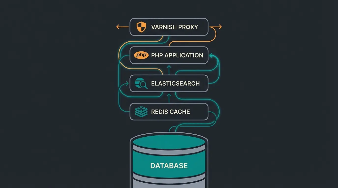 Shopware Server-Stack Architektur mit PHP, Redis, Elasticsearch und Varnish