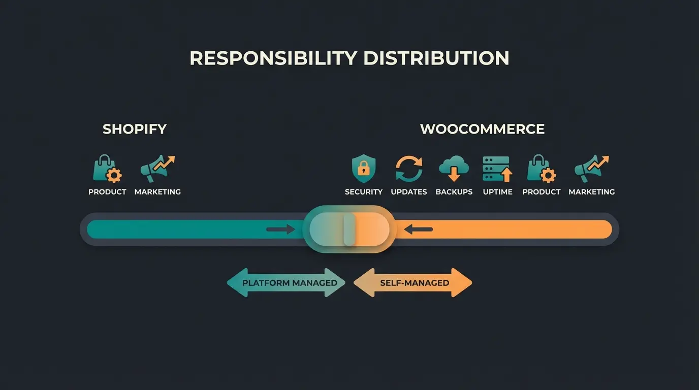Verantwortlichkeitsskala zwischen Shopify und WooCommerce