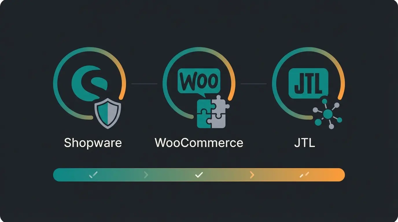Vergleich der drei großen Shopify Alternativen Shopware, WooCommerce und JTL