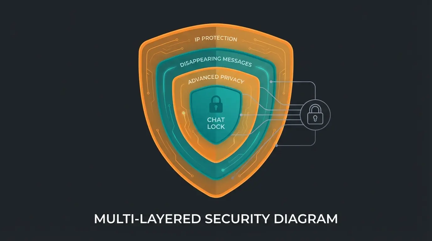 Defense in depth strategy diagram showing multiple privacy layers working together