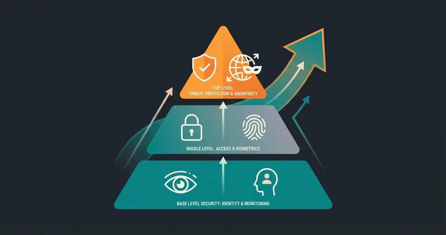 WhatsApp privacy pyramid infographic showing three levels of protection