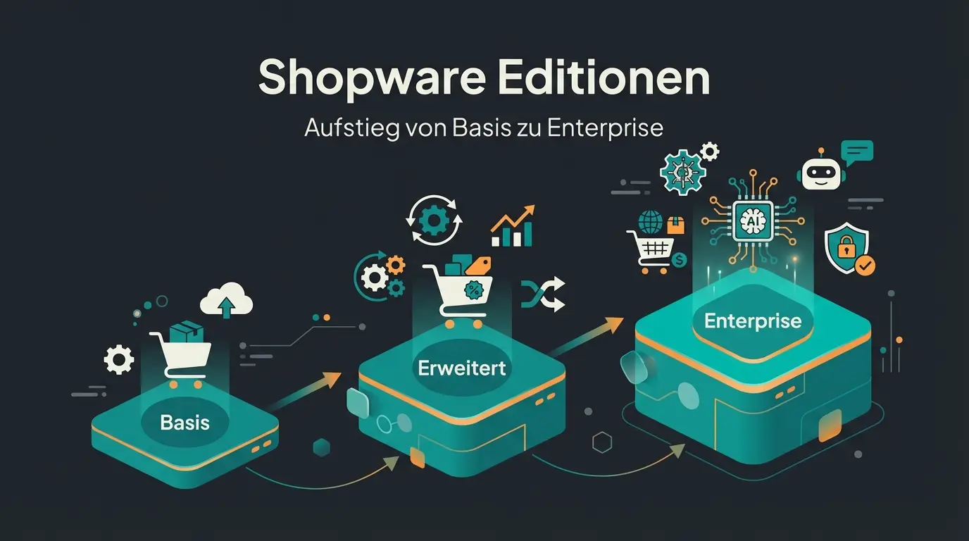 Vergleich der Shopware Editionen Rise, Evolve und Beyond mit Feature-Übersicht