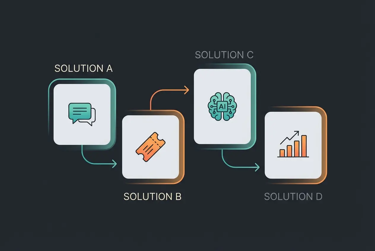 Comparison visualization of different customer service software solutions and their key features