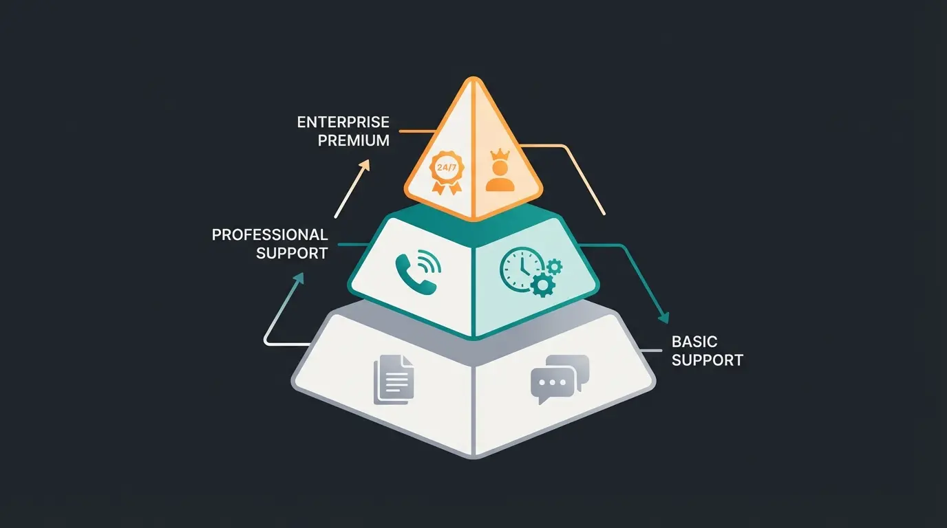 Comparison pyramid showing three levels of Shopware support from basic to enterprise