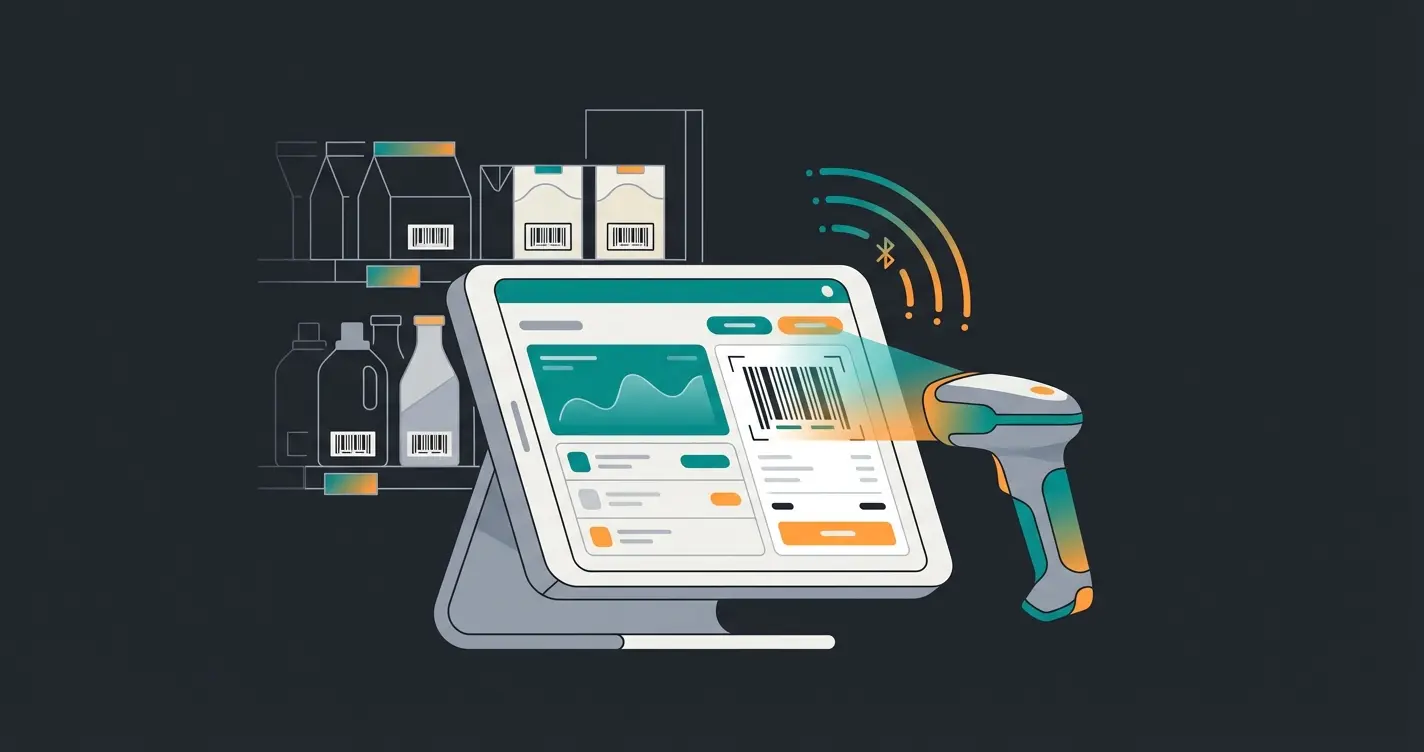 Modernes iPad-basiertes POS-System im Einzelhandel mit Barcode-Scanner