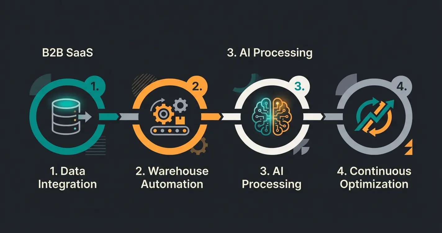 Implementation roadmap showing four steps from data hygiene to AI feedback loop