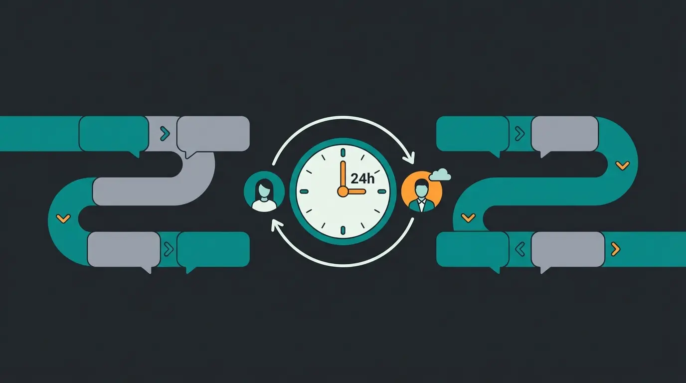 WhatsApp Business 24-hour conversation window explanation showing customer message flow and response timing