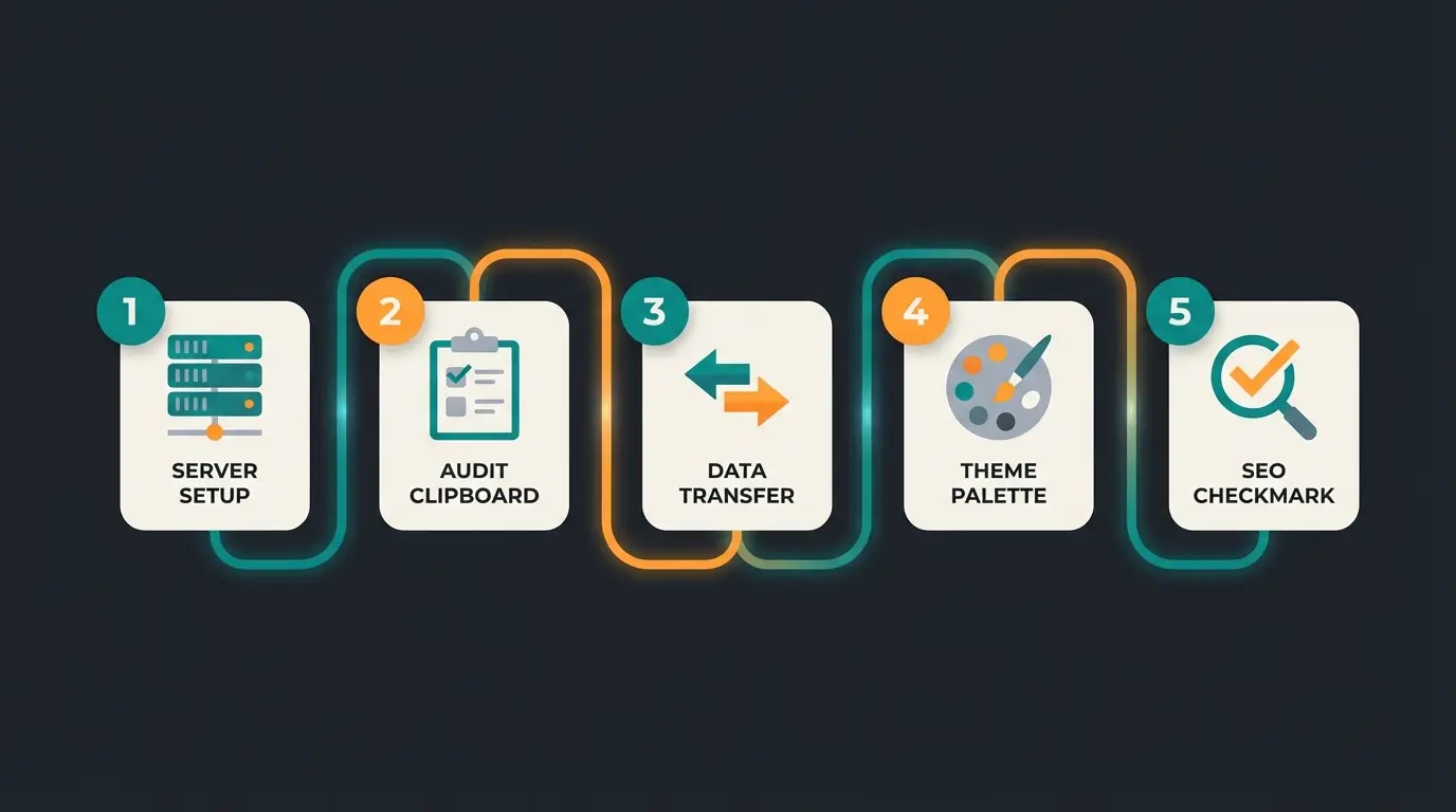 5-Schritte Prozess der Shopware Migration mit technischen und strategischen Elementen