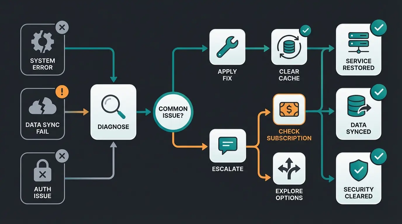 Troubleshooting flowchart for Shopware structured data implementation showing common errors and solutions