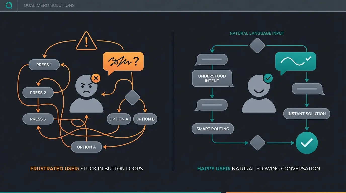 Comparison of standard bot loop versus AI product consultant natural conversation flow
