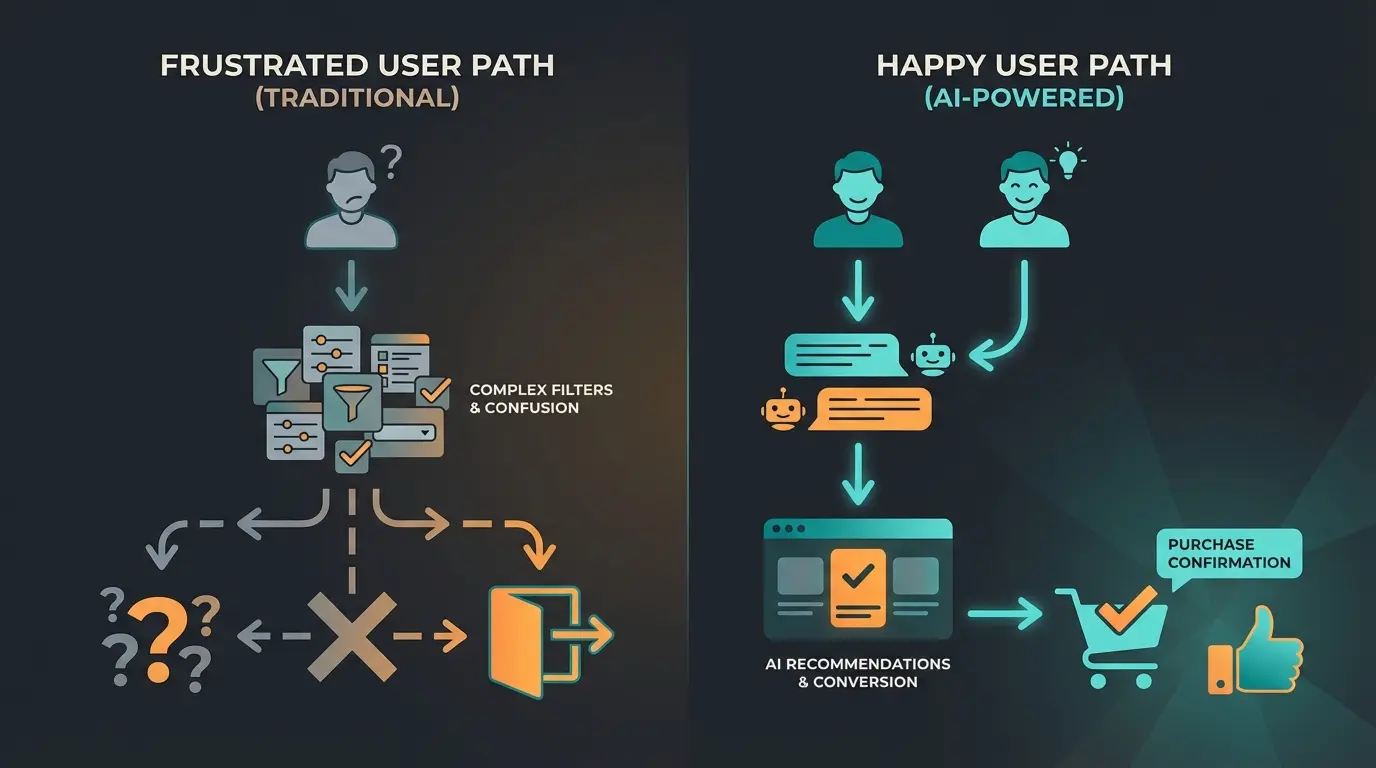 Vergleich der User Journey mit und ohne KI-Beratung im E-Commerce
