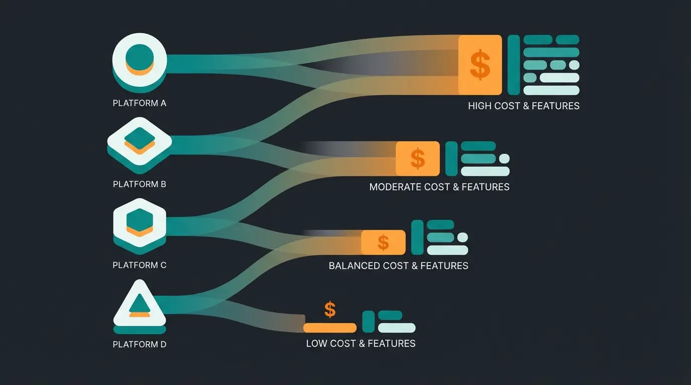 Visual comparison of e-commerce platform characteristics and costs