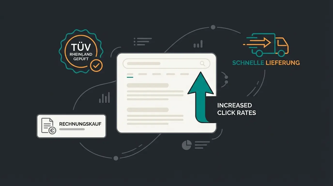 Deutsche Trust-Signale in Meta Descriptions visualisiert