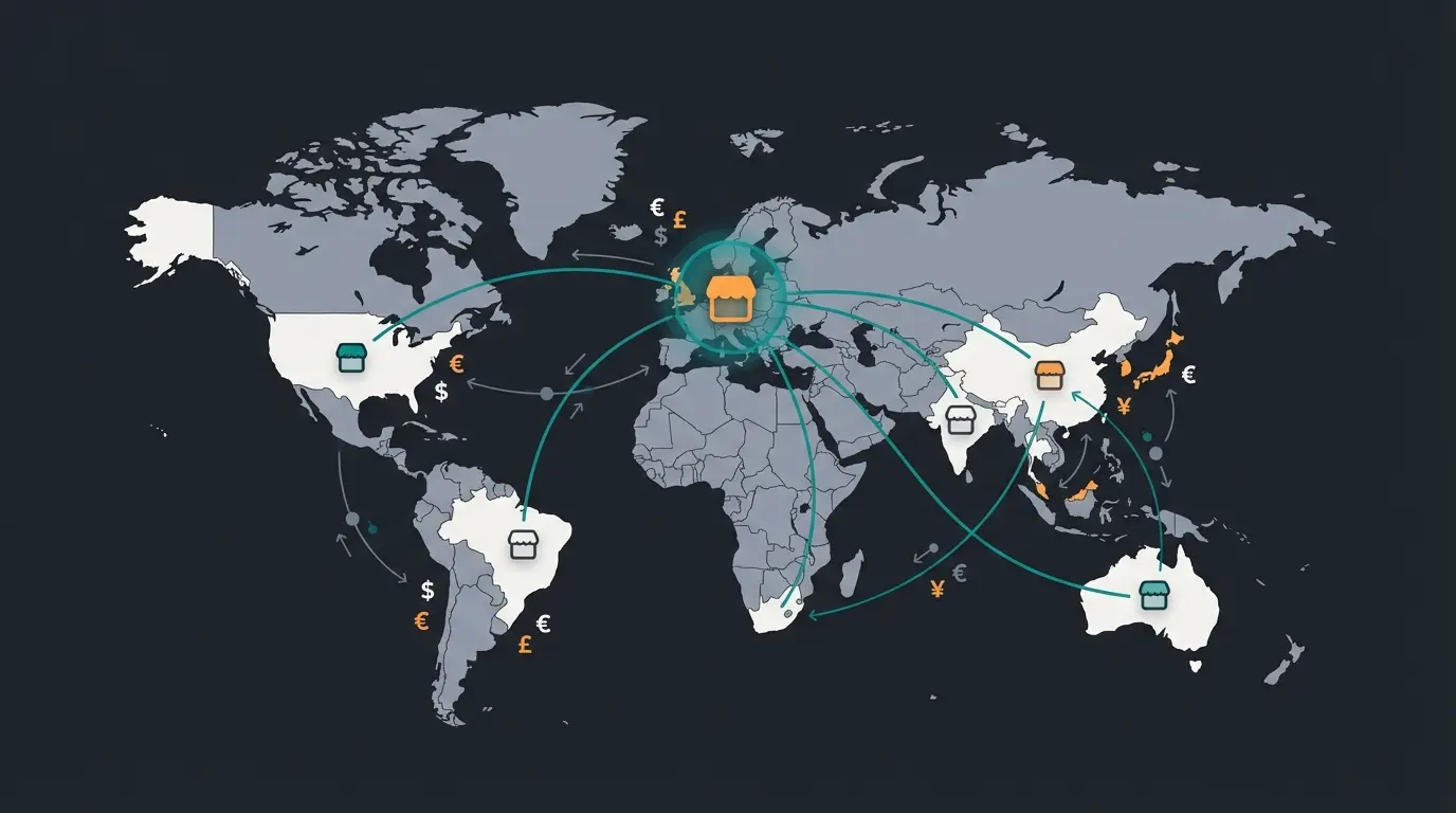 Darstellung der Shopify Plus Expansion Store Struktur für internationale Märkte